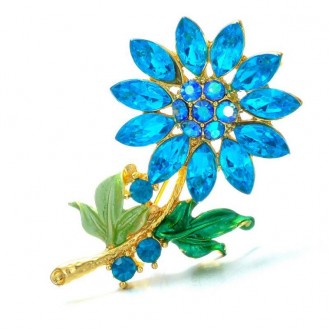 Брошь женская BROCHE бижутерия с кристаллами Хрустальный Цветок BR110601 голубая