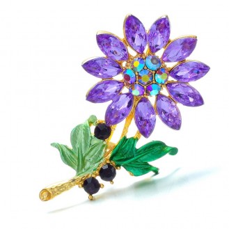 Брошь женская BROCHE бижутерия с кристаллами Хрустальный Цветок фиолетовая BRBF113052