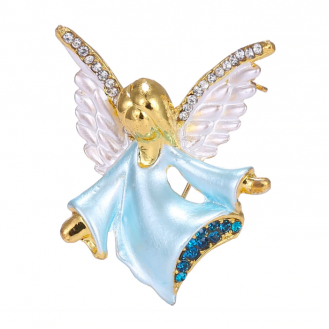 Брошь женская BROCHE бижутерия Ангелочек с крыльями голубая BRSF110636