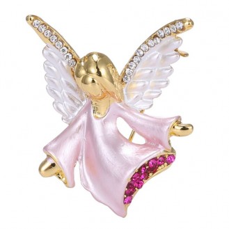 Брошь женская BROCHE бижутерия Ангелочек с крыльями розовая BRSF110594