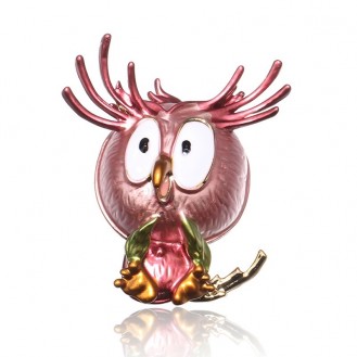 Брошь женская BROCHE бижутерия с эмалью Птицы Малыш Совёнок розовая BRBF111219