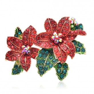 Брошь женская BROCHE бижутерия с кристаллами Цветы Пуансеттия красная BRBF111235