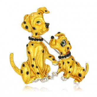 Брошь-кулон женская BROCHE бижутерия с эмалью Животные Собаки Далматин золотистая BRBF111268