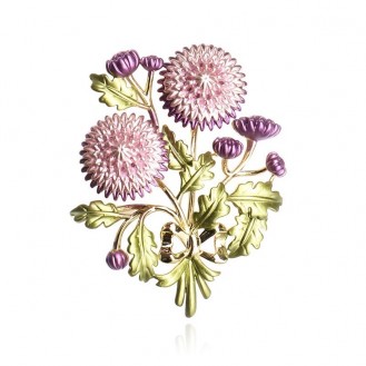 Брошь-кулон женская BROCHE бижутерия с эмалью Цветы Хризантемы розовая BRBF111296