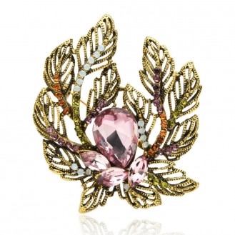 Брошь-кулон женская BROCHE бижутерия с кристаллами Цветы Авангард розовая BRBF111310