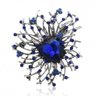 Брошь-кулон женская BROCHE бижутерия с кристаллами Авангард синяя BRBF111341