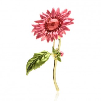 Брошь женская BROCHE бижутерия с эмалью Цветы Подсолнух розовая BRBF111345