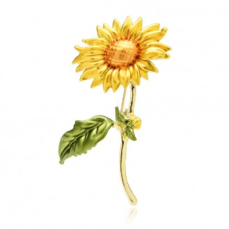 Брошь женская BROCHE бижутерия с эмалью Цветы Подсолнух жёлтая BRBF111347