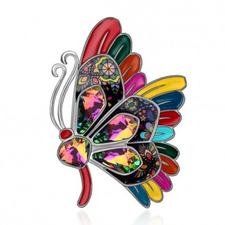 Брошь женская BROCHE бижутерия с эмалью Насекомые Бабочка разноцветная BRSF111456