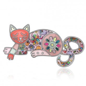 Брошь женская BROCHE бижутерия с эмалью Животные Кошка Мия розовая BRSF111479