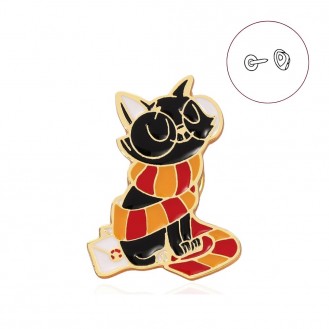 Брошь-значок унисекс BROCHE бижутерия с эмалью Животные Кот в шарфике BRGV111496