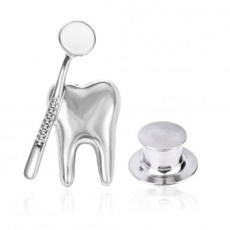 Брошь-значок унисекс BROCHE бижутерия Медицина Подарочный Зуб с зеркалом серебристая BRGV111525