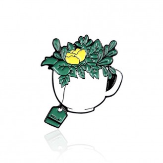 Брошь-значок женская BROCHE бижутерия с эмалью Напитки Чашка зелёного чая BRGV111591