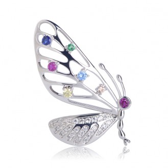 Брошь женская BROCHE бижутерия с кристаллами Насекомые Бабочка серебристая BRBF111604