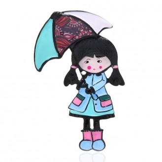 Брошь женская BROCHE бижутерия с эмалью Девочка с зонтом разноцветная BRBF111642