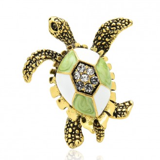 Брошь унисекс BROCHE бижутерия с кристаллами Черепаха зелёная BRBF111649