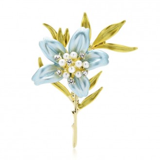 Брошь женская BROCHE бижутерия с эмалью Цветы Мурайя голубая BRBF111655