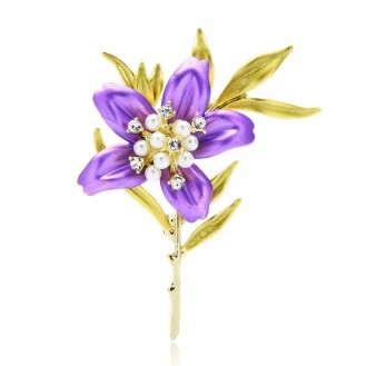 Брошь женская BROCHE бижутерия с эмалью Цветы Мурайя фиолетовая BRBF111653