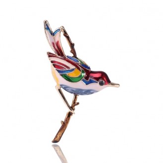Брошь унисекс BROCHE бижутерия с эмалью Птичка на ветке разноцветная BRBF111662