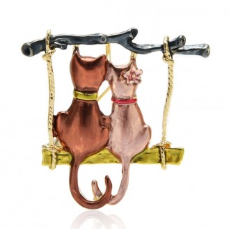 Брошь-кулон женская BROCHE бижутерия Животные Влюблённые Котики коричневая BRBF111669