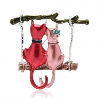 Брошь-кулон женская BROCHE бижутерия Животные Влюблённые Котики красная BRBF111670