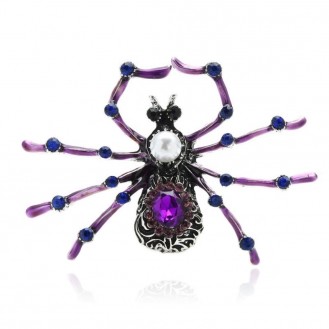 Брошь-кулон унисекс BROCHE бижутерия с кристаллами Насекомые Паук фиолетовая BRBF111674