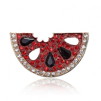 Брошь BROCHE бижутерия Арбуз с кристаллами красная BRBF111677