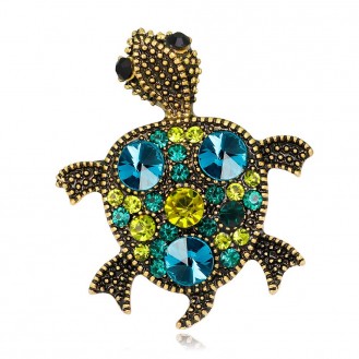 Брошь женская BROCHE бижутерия с кристаллами Черепаха голубая BRBF111703