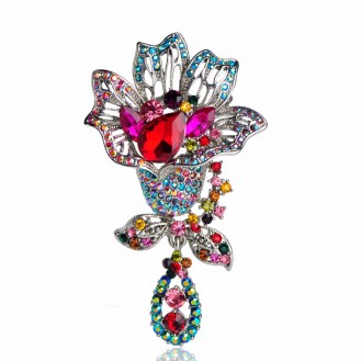 Брошь женская BROCHE бижутерия с кристаллами Райский Цветок розовая BRBF111866