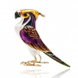 Брошь унисекс BROCHE бижутерия с эмалью Птицы Попугай фиолетовая BRBF111936