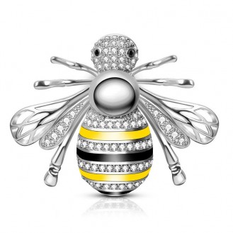 Брошь унисекс BROCHE бижутерия с кристаллами Насекомые Пчела серебристая BRBF111984