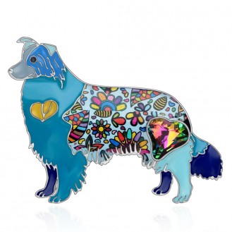 Брошь женская BROCHE бижутерия с эмалью Животные Собаки Колли голубая BRSF112070