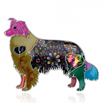 Брошь женская BROCHE бижутерия с эмалью Животные Собаки Колли разноцветная BRSF112069