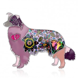 Брошь женская BROCHE бижутерия с эмалью Животные Собаки Колли фиолетовая BRSF112072