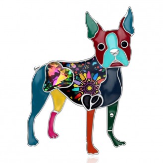Брошь женская BROCHE бижутерия с эмалью Животные Собаки Бостон-терьер разноцветная BRSF112075
