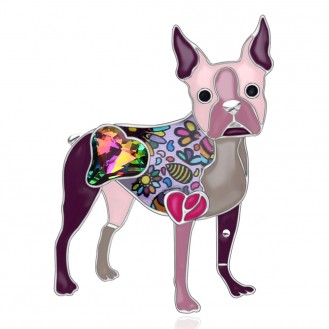 Брошь женская BROCHE бижутерия с эмалью Животные Собаки Бостон-терьер фиолетовая BRSF112078