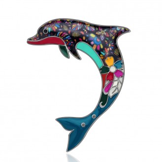 Брошь женская BROCHE бижутерия с эмалью Море Дельфин разноцветная BRSF112088