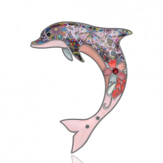 Брошь женская BROCHE бижутерия с эмалью Море Дельфин розовая BRSF112090