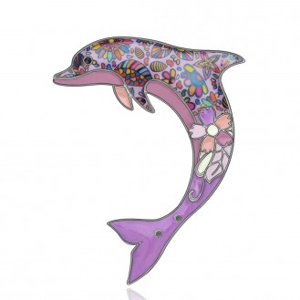 Брошь женская BROCHE бижутерия с эмалью Море Дельфин фиолетовая BRSF112086