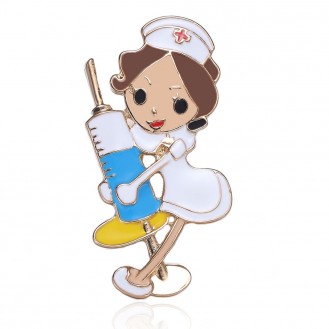 Брошь женская BROCHE бижутерия с эмалью Медицина Медсестра со шприцем белая BRBF112148