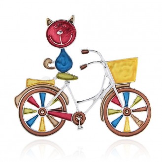 Брошь-кулон женская BROCHE бижутерия Животные Кот на велосипеде красная BRBF112190