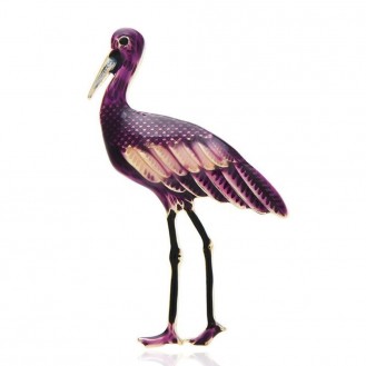 Брошь-кулон женская BROCHE бижутерия с эмалью Птицы Аист фиолетовая BRBF112221