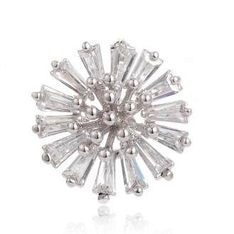 Брошь-значок женская BROCHE бижутерия с кристаллами Цветы Одуванчик серебристая BRGV112285