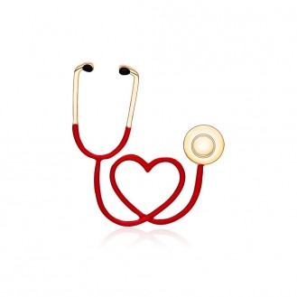 Брошь унисекс BROCHE бижутерия Медицина Фонендоскоп с сердцем красная BRBF112337