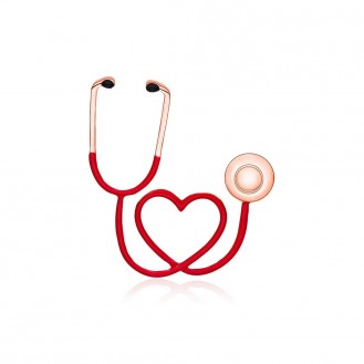 Брошь унисекс BROCHE бижутерия Медицина Фонендоскоп с сердцем красная BRBF113372