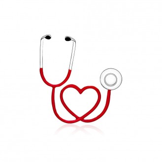 Брошь унисекс BROCHE бижутерия Медицина Фонендоскоп с сердцем красная BRBF112336