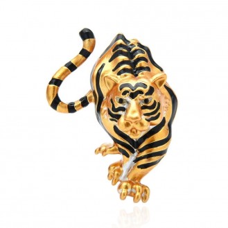 Брошь унисекс BROCHE бижутерия с эмалью Животные Тигр золотистая BRBF112394