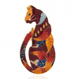 Брошь-кулон женская BROCHE бижутерия с эмалью Животные Кошка Клеопатра красная BRBF112413