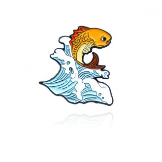 Брошь-значок женская BROCHE бижутерия с эмалью Море Рыбка золотая BRGV112504