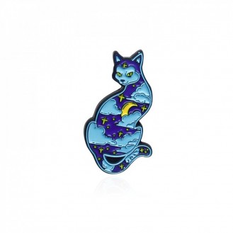 Брошь-значок унисекс BROCHE бижутерия с эмалью Животные Лунный кот синяя BRGV112505